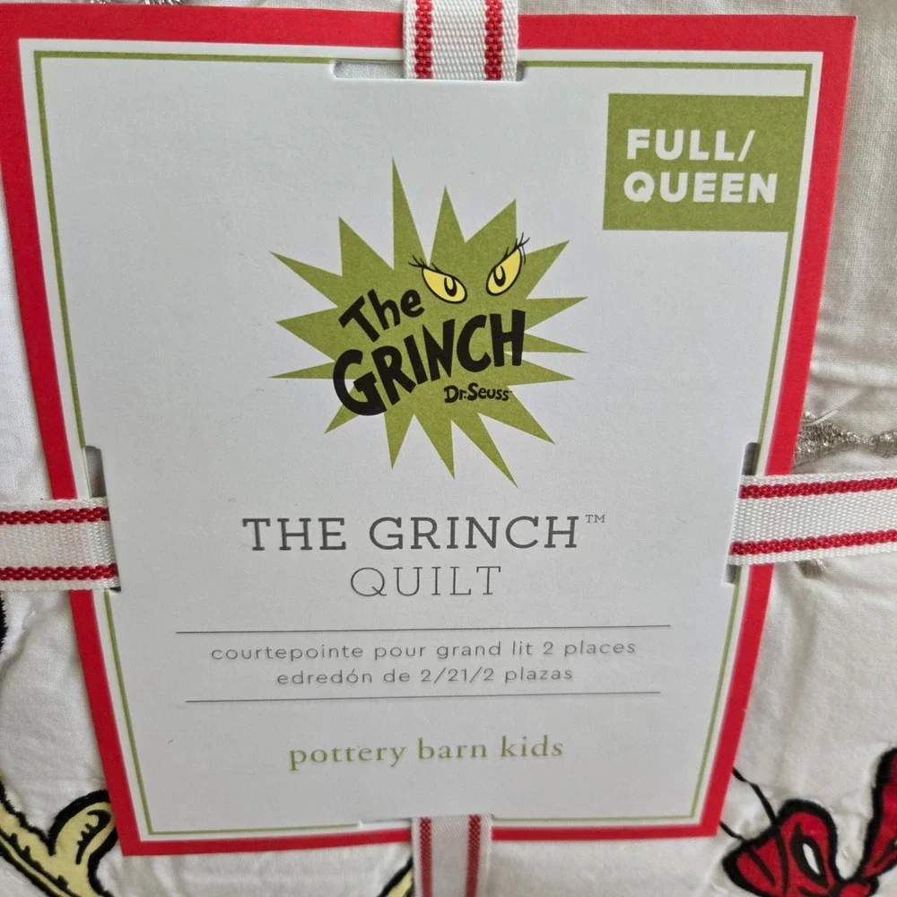 Pottery Barn Kids Dr Seuss The Grinch Quilt Full Queen Cindy Lou Christmas NEW